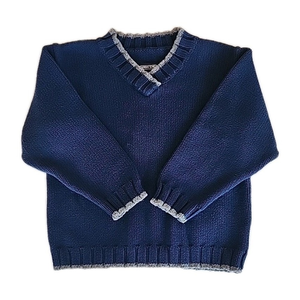 Lands End Toddler Boy Pullover Sweater Size 4T Blue V-Neck Cotton Preppy Coastal